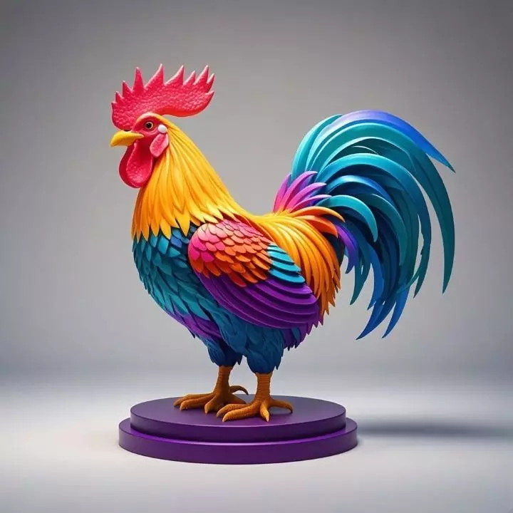 3097 Multicolored Rooster on Base Color 3D Model 3D print model
