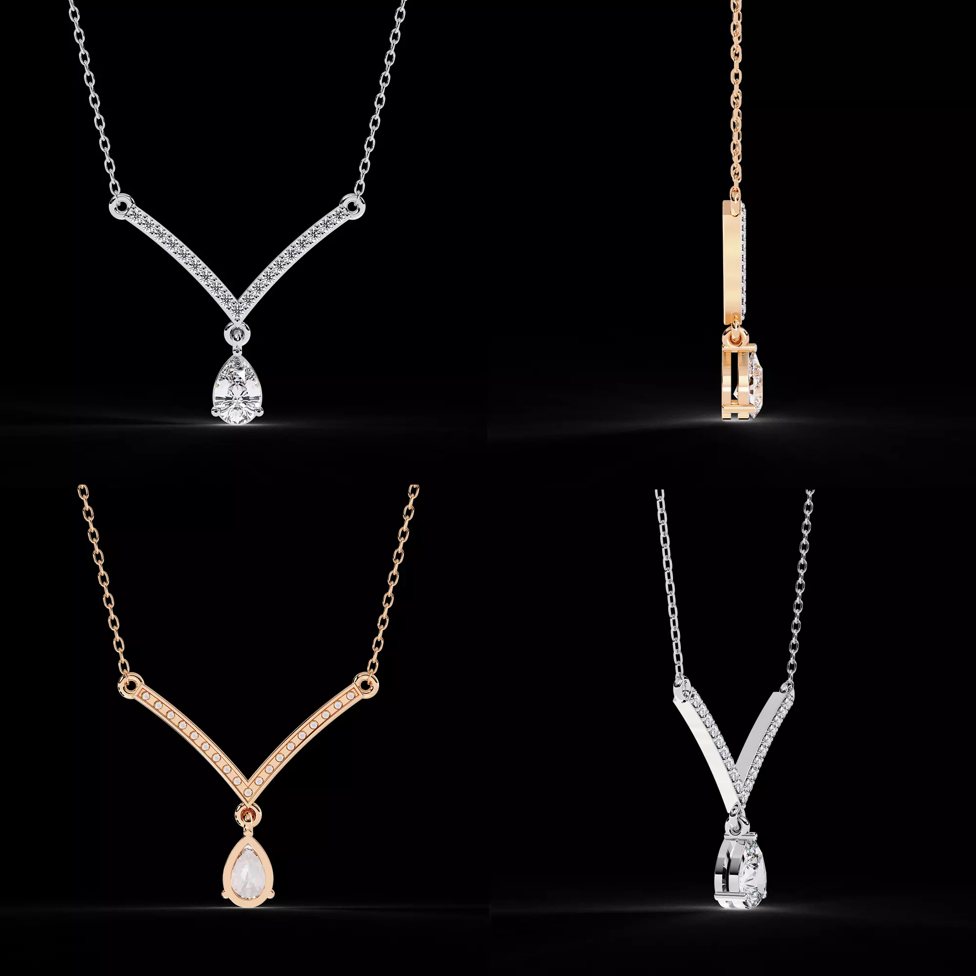 Luxury V Shape Diamond Drop Necklace CAD Design 3DM STL 3D print model