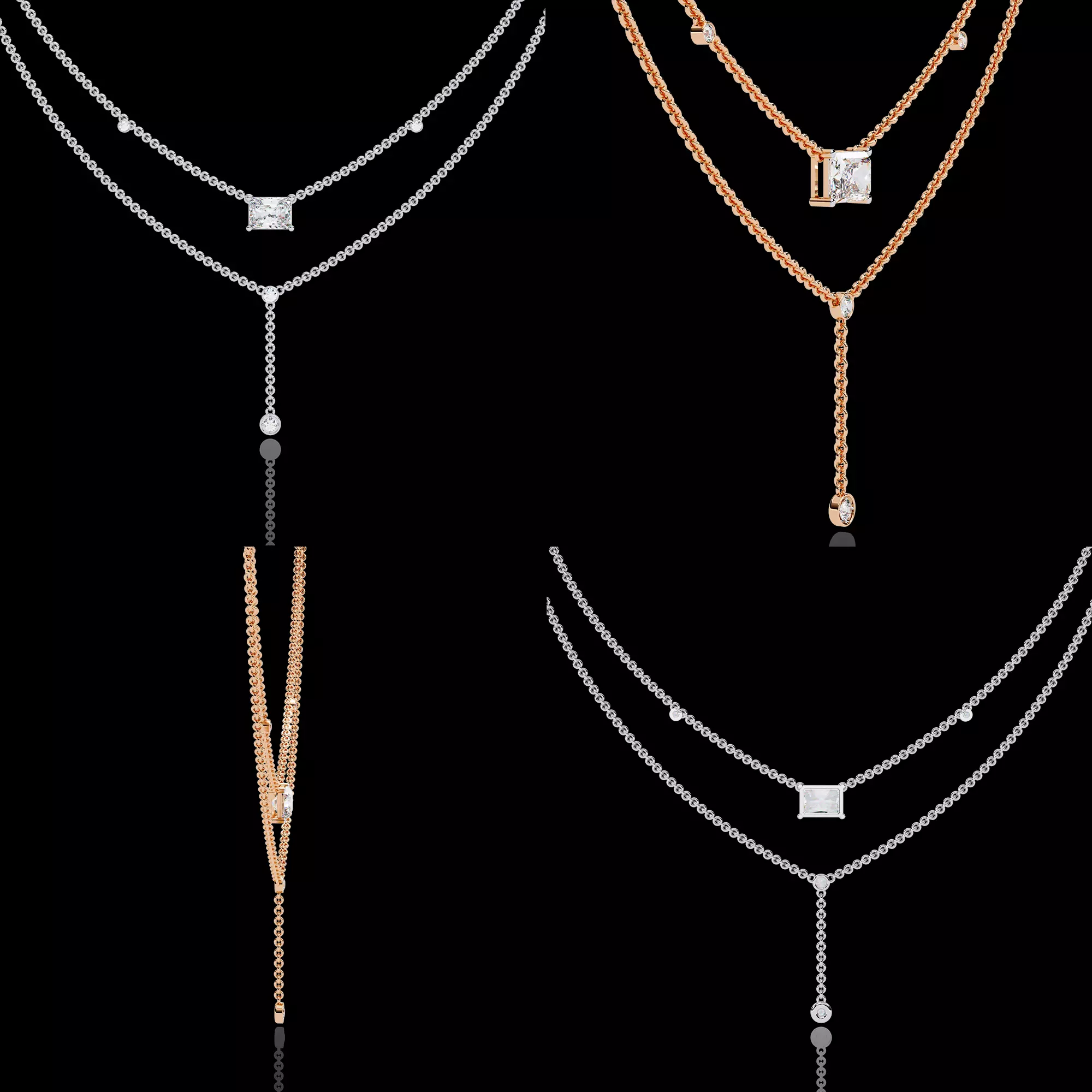 Double Layer Y Drop Diamond Necklace CAD Design 3DM STL 3D print model