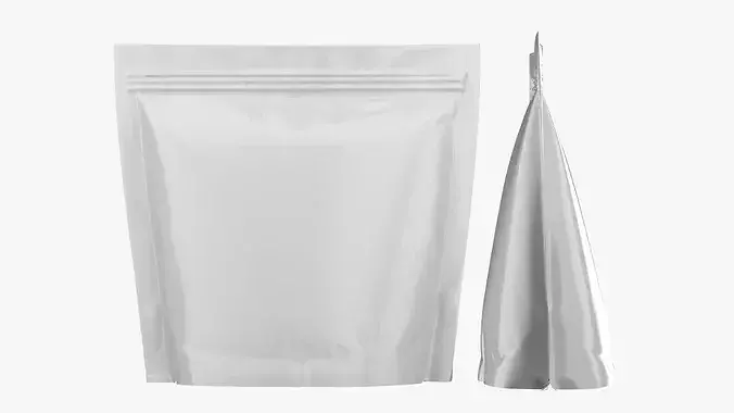 Realistic Glossy White Trapezoid Wide Stand Up Pouch Mockup 07