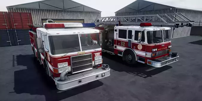 Fire Trucks Unity 3d assets Low-poly 3D model