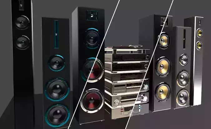 HI-FI Audio components pack Low-poly 3D model