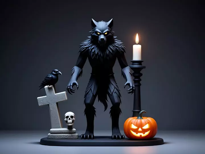 3103Werewolf Howling with Skull 3D Model magic stl 3D print model