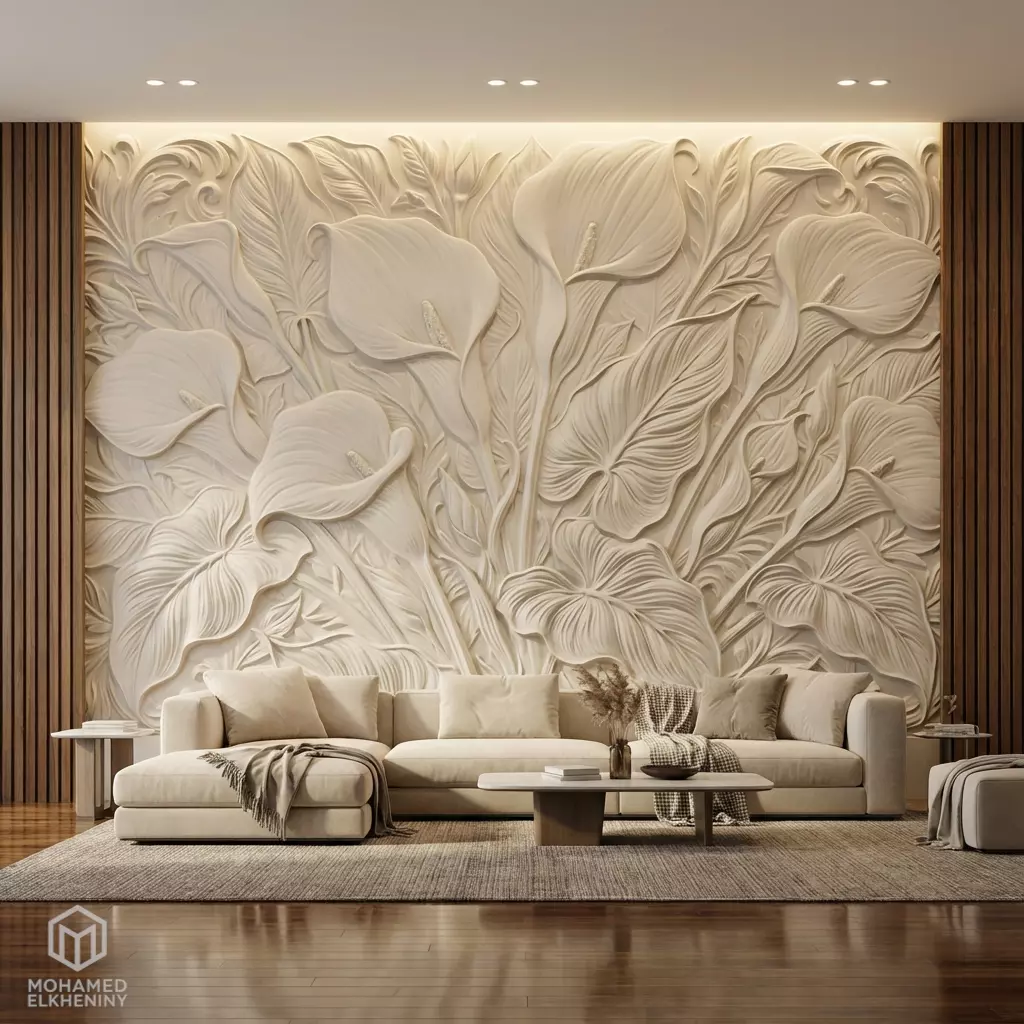 Modern Floral Relief Panel Wall Decor Set STL Mural CNC 313 3D model