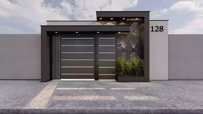 Modern Villa Entrance Gate 3D Model - Minimal Front Gate