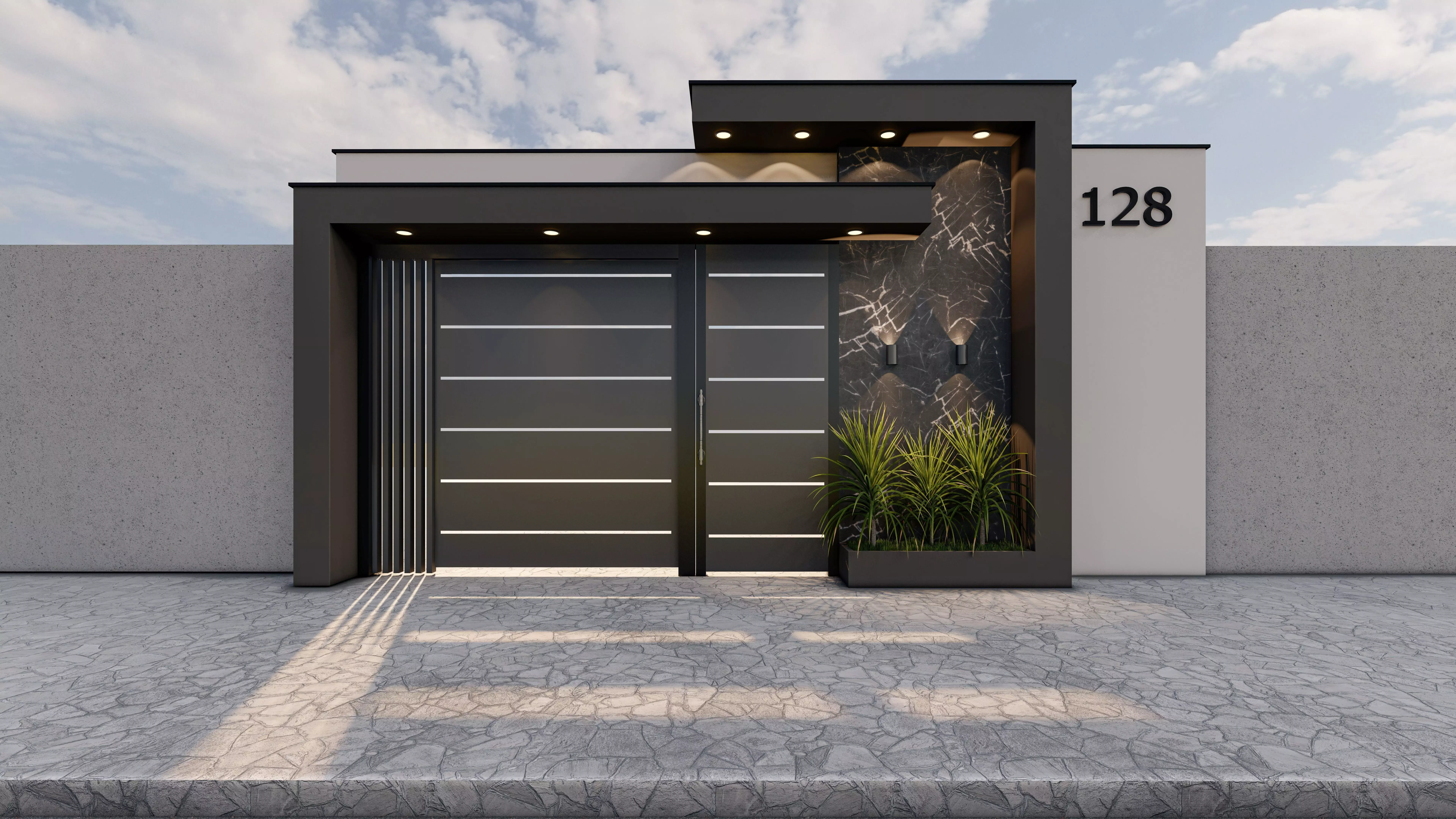 Modern Villa Entrance Gate 3D Model - Minimal Front Gate Low-poly 3D model