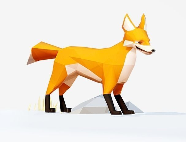 Fox low poly orange on snowy hill Low-poly 3D model