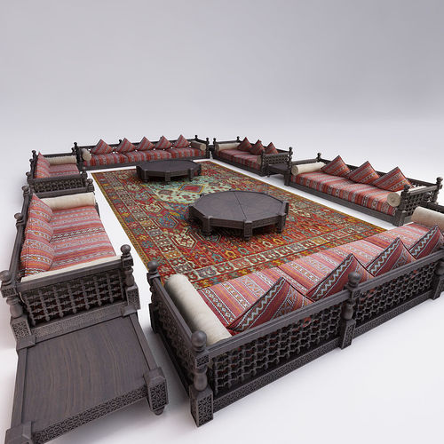 Moroccan Sofa Set with Tables and Carpet 3D model