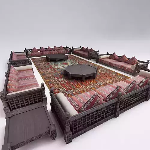 Moroccan Sofa Set with Tables and Carpet 3D model