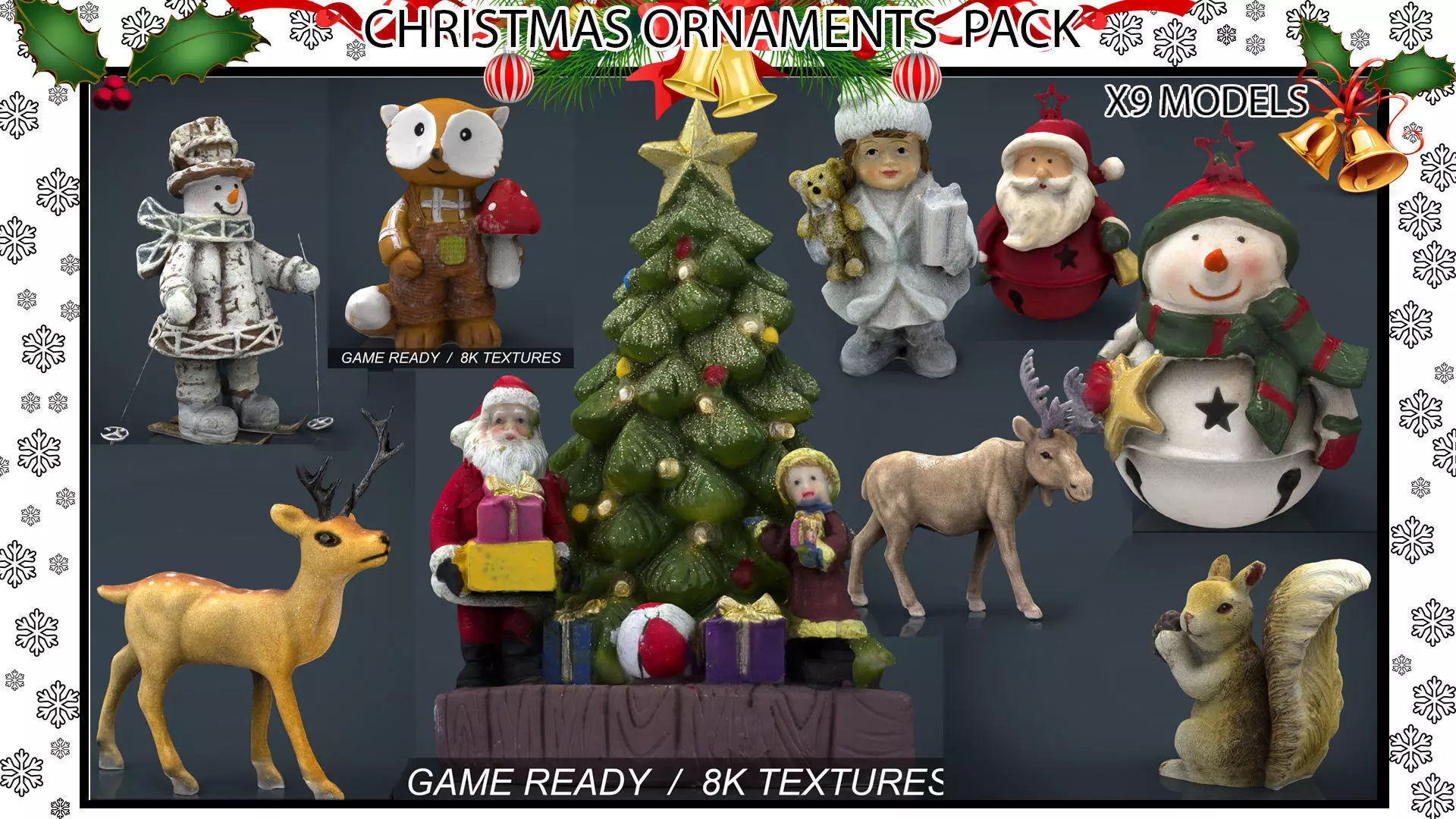 CHRISTMAS ORNAMENTS PACK Low-poly 3D model_0
