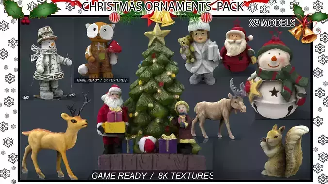 CHRISTMAS ORNAMENTS PACK Low-poly 3D model
