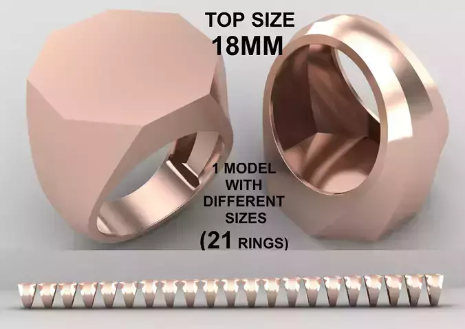 octagonal Signet Ring Base 18 MM top in All sizes 257-MWC