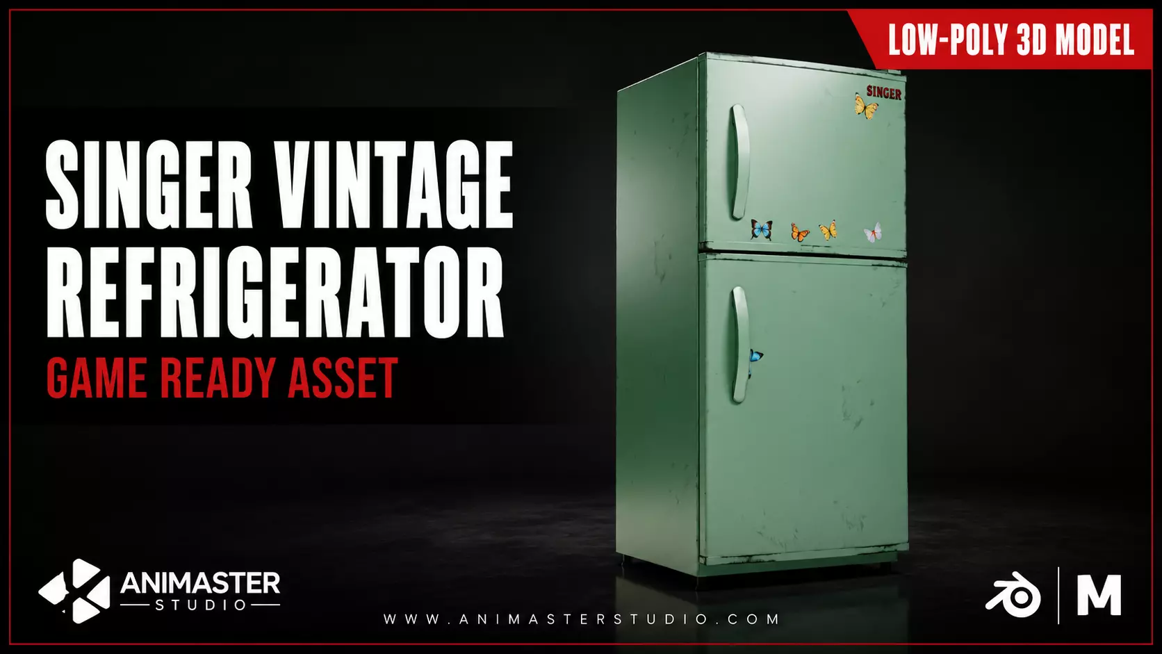 Singer vintage refrigerator Low-poly 3D model