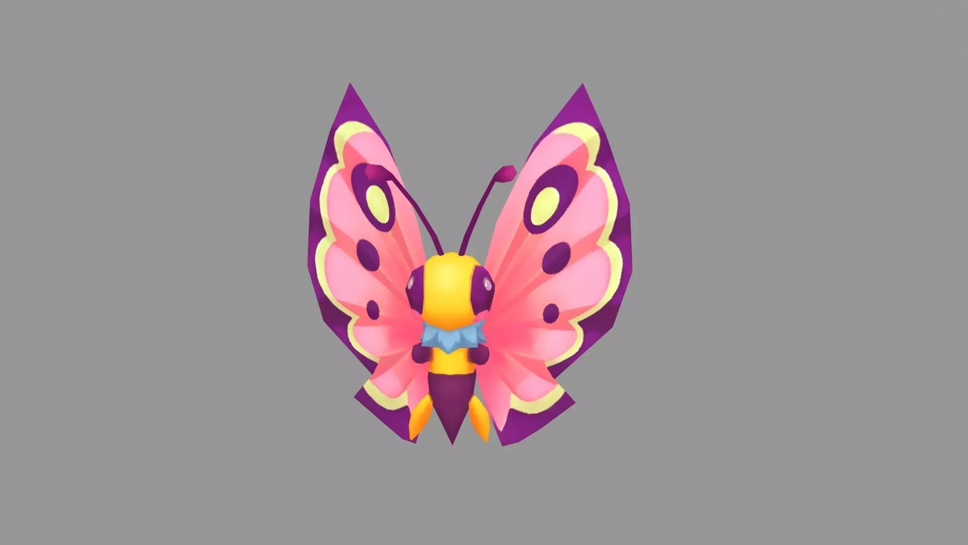 Cartoon pink butterfly Low-poly 3D model