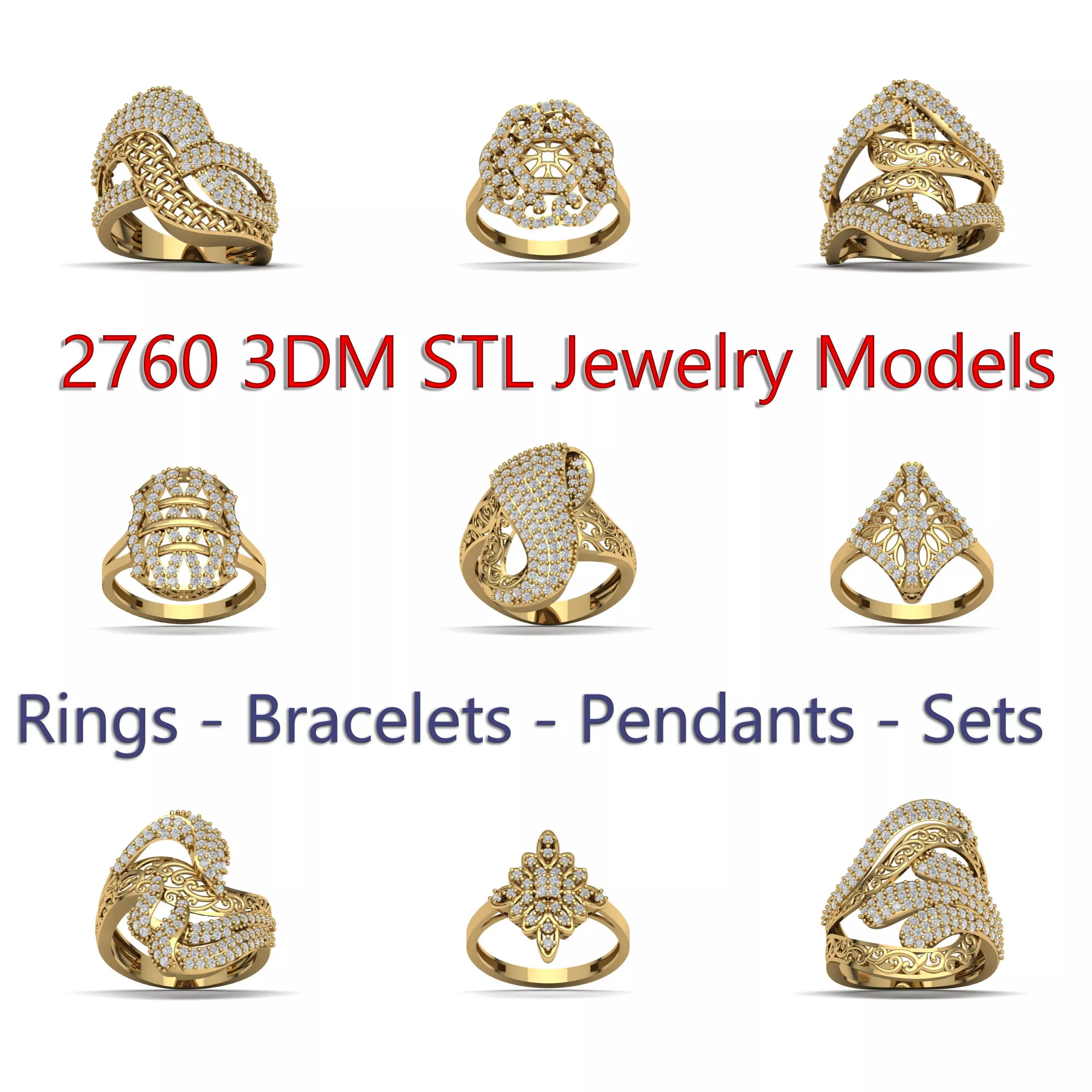 2760 3DM STL Jewelry Rings Bracelets Pendants Sets Ready 3D print model