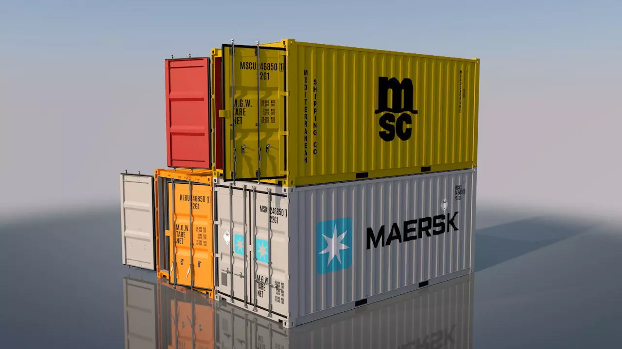 Shipping Container 20ft Rigged 3D model_0