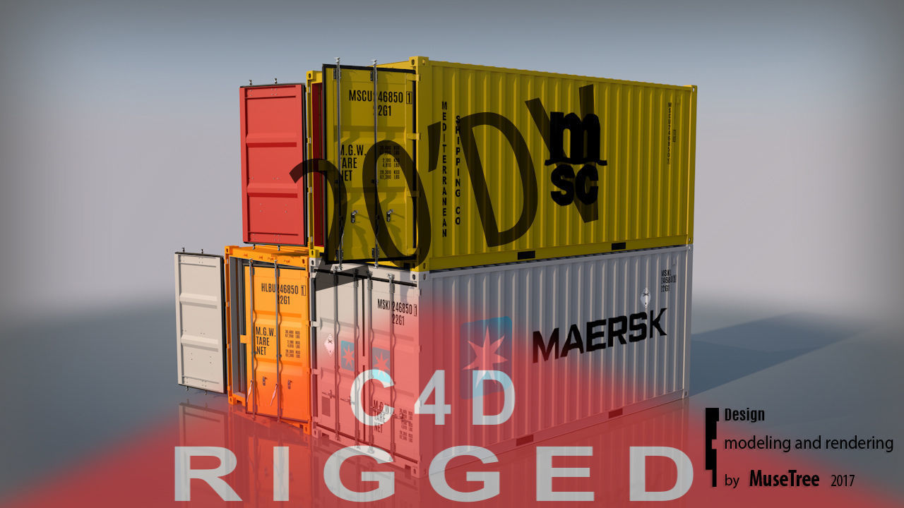 Shipping Container 20ft Rigged 3D model_2