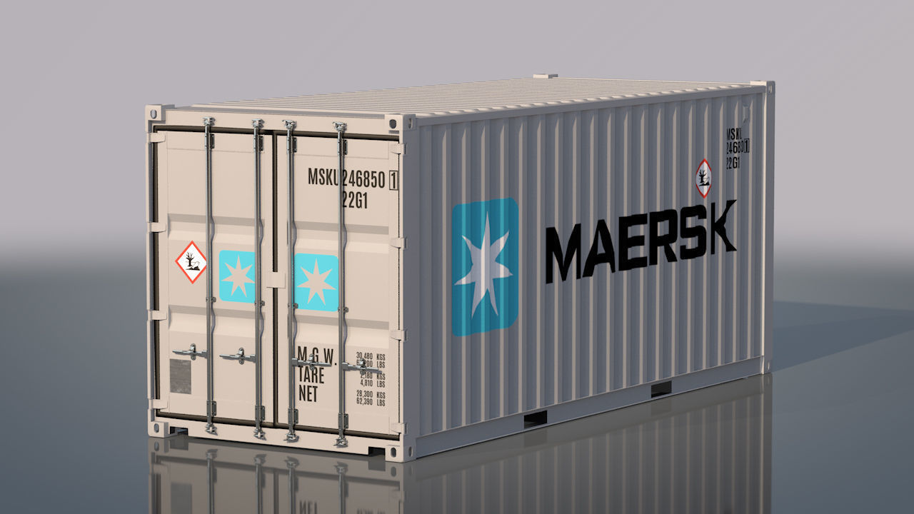 Shipping Container 20ft Rigged 3D model_3