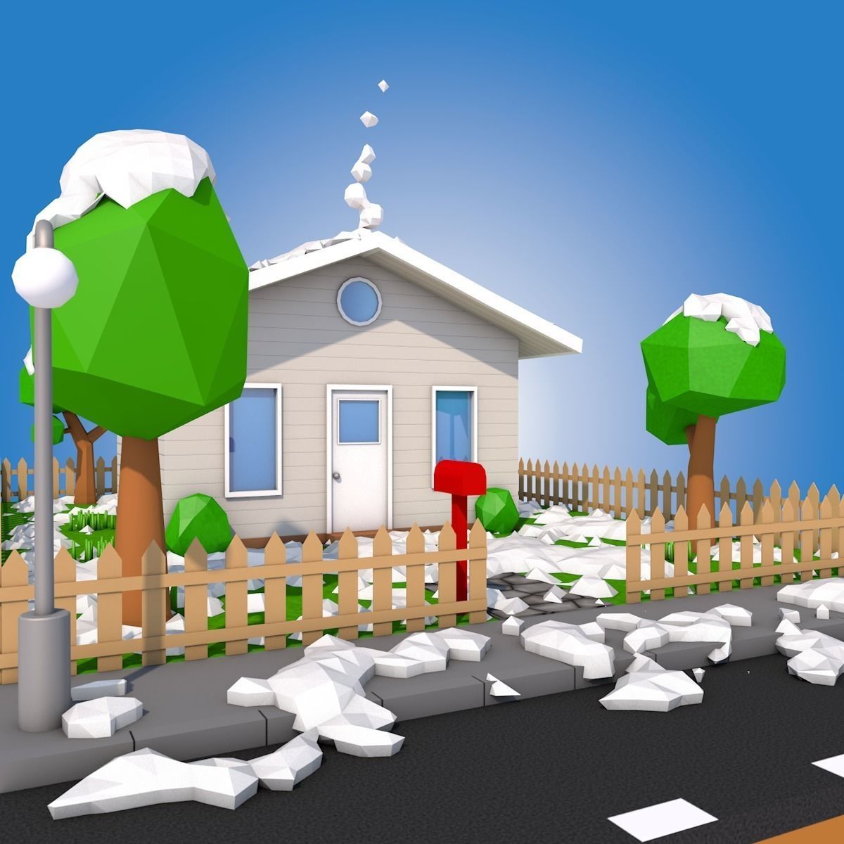 Low Poly Snowy House Low-poly 3D model_6