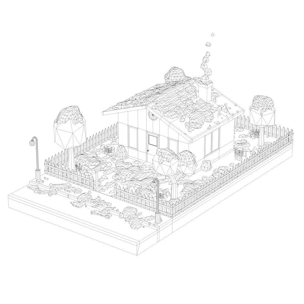 Low Poly Snowy House Low-poly 3D model_1