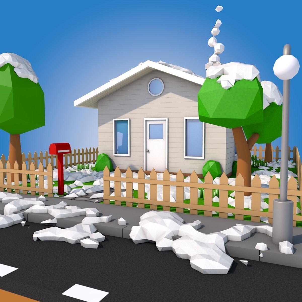 Low Poly Snowy House Low-poly 3D model_4