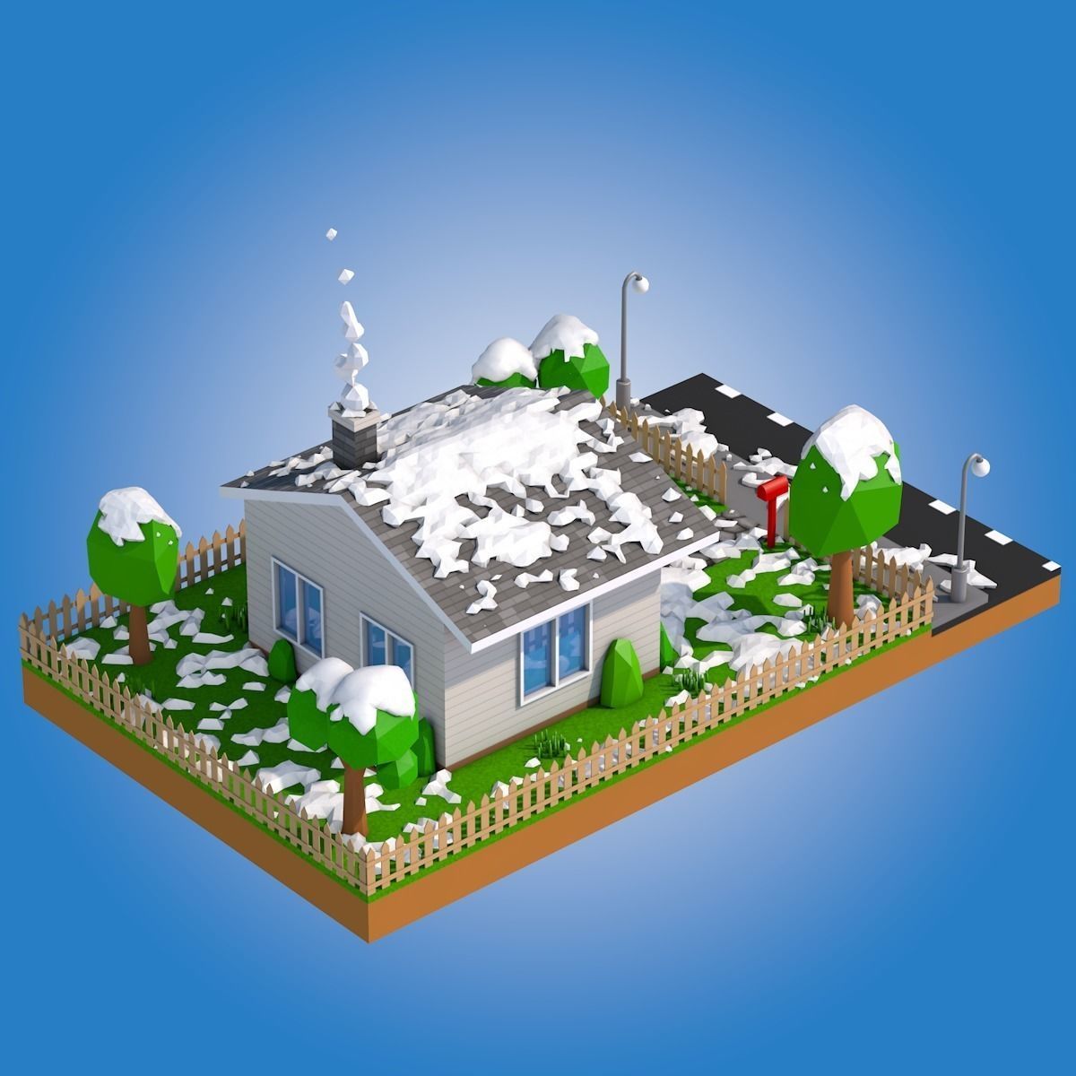 Low Poly Snowy House Low-poly 3D model_2