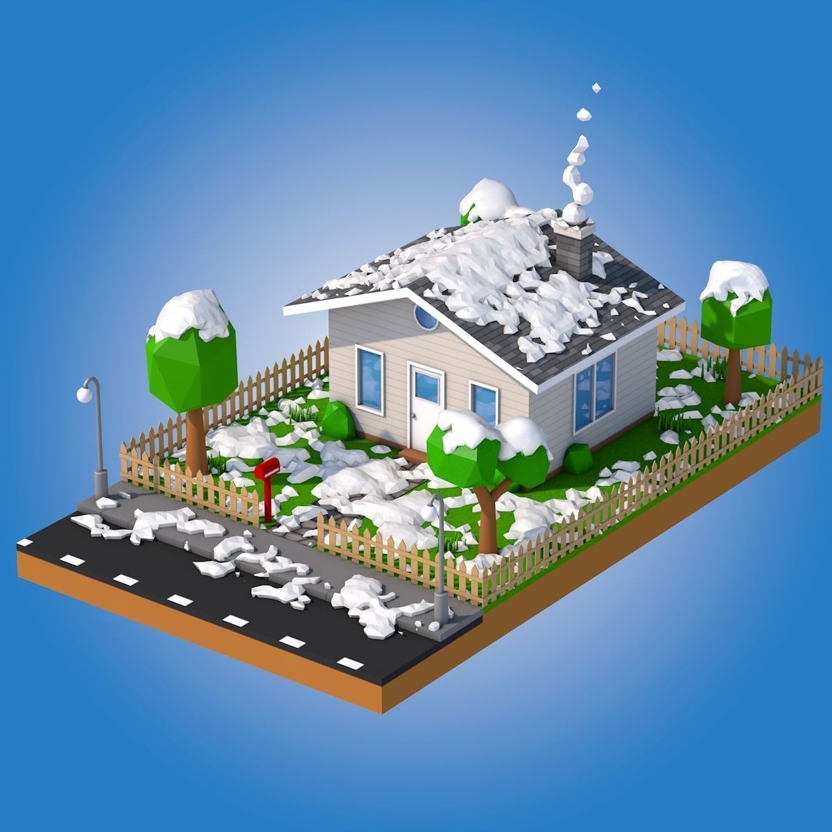 Low Poly Snowy House Low-poly 3D model_0