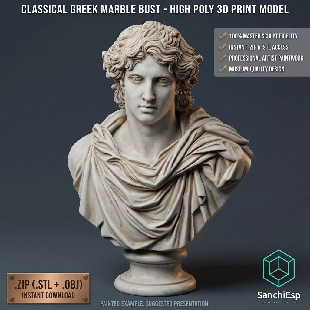Classical Greek Marble Bust High Poly 3D Model 3D print model