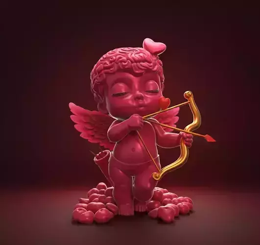 Cupid Statue Valentine Decor Love Angel Figurine with Bow 3D print model