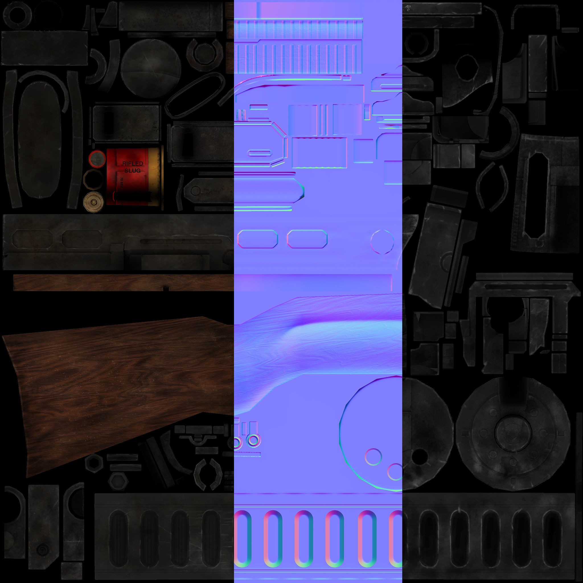 Shotgun 2 assault rifle with wooden handle Low-poly 3D model_6