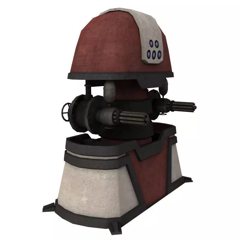 Turret star wars robot with two guns Low-poly 3D model_0