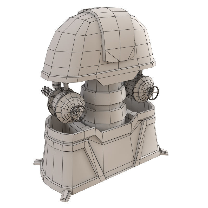 Turret star wars robot with two guns Low-poly 3D model_5