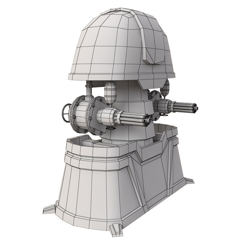 Turret star wars robot with two guns Low-poly 3D model_3