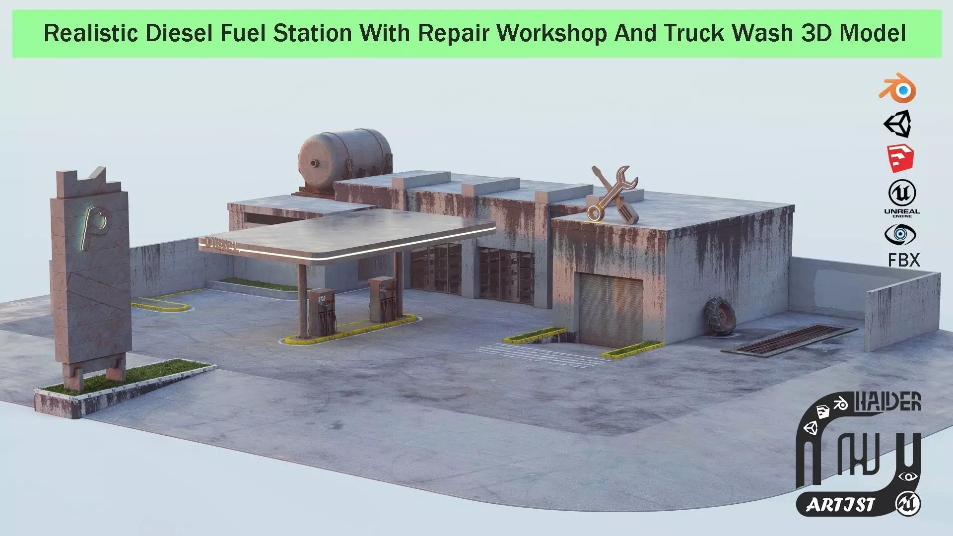 Diesel Fuel Station Low-poly 3D model