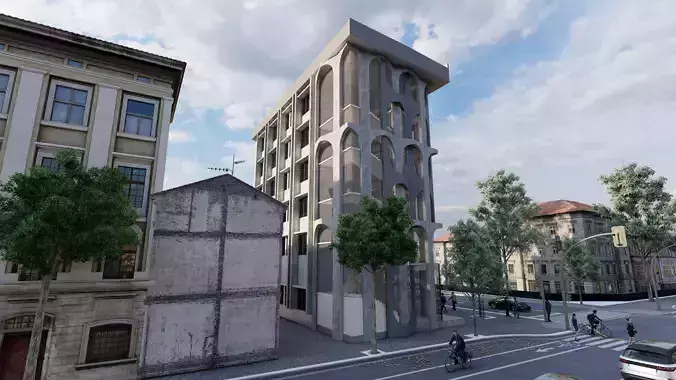 Classic stone facade-Building Classic Facade Element 3D model 6