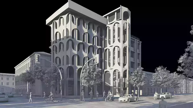 Classic stone facade-Building Classic Facade Element 3D model 2