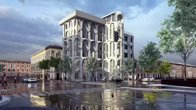 Classic stone facade-Building Classic Facade Element 3D model 3