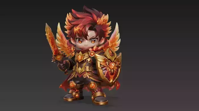 Chibi Phoenix Flame Knight Fantasy 3D Character Model