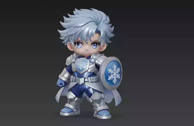 Chibi Frost Shield Knight Ice Fantasy 3D Character Model