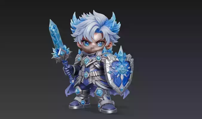 Chibi Crystal Ice Knight Frost Fantasy 3D Character Model