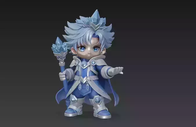 Chibi Frost Crystal Mage Ice Fantasy 3D Character Model