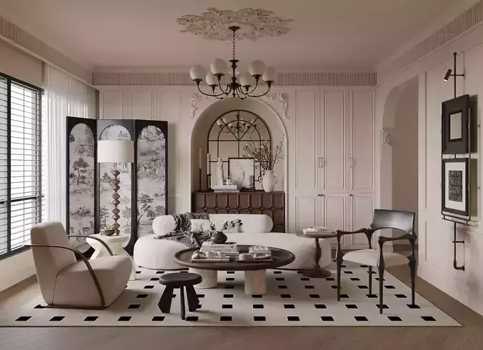 French style living room 3D model