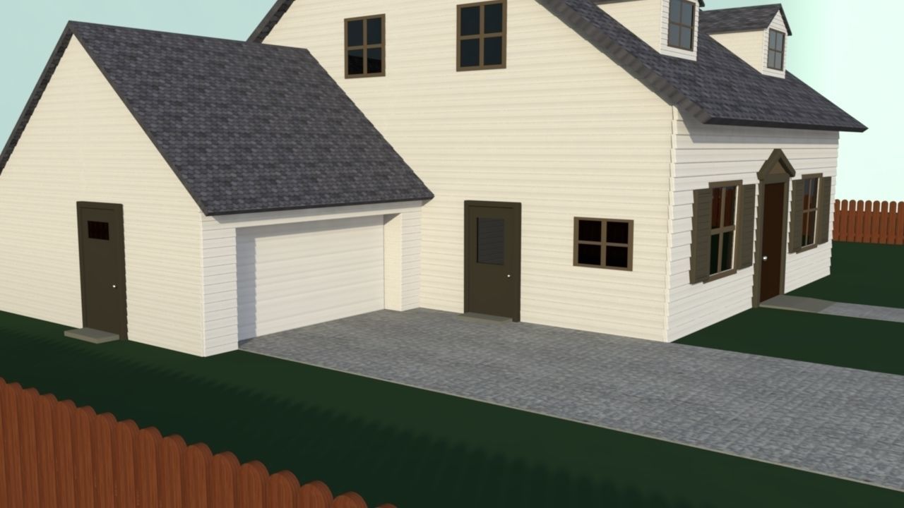 Simple white house 3D model Low-poly 3D model_3