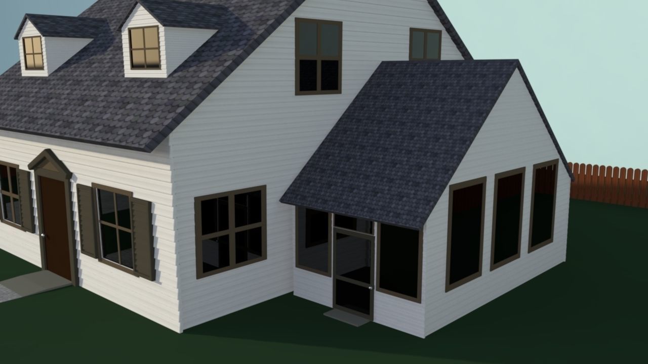 Simple white house 3D model Low-poly 3D model_1
