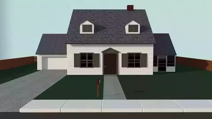 Simple white house 3D model Low-poly 3D model