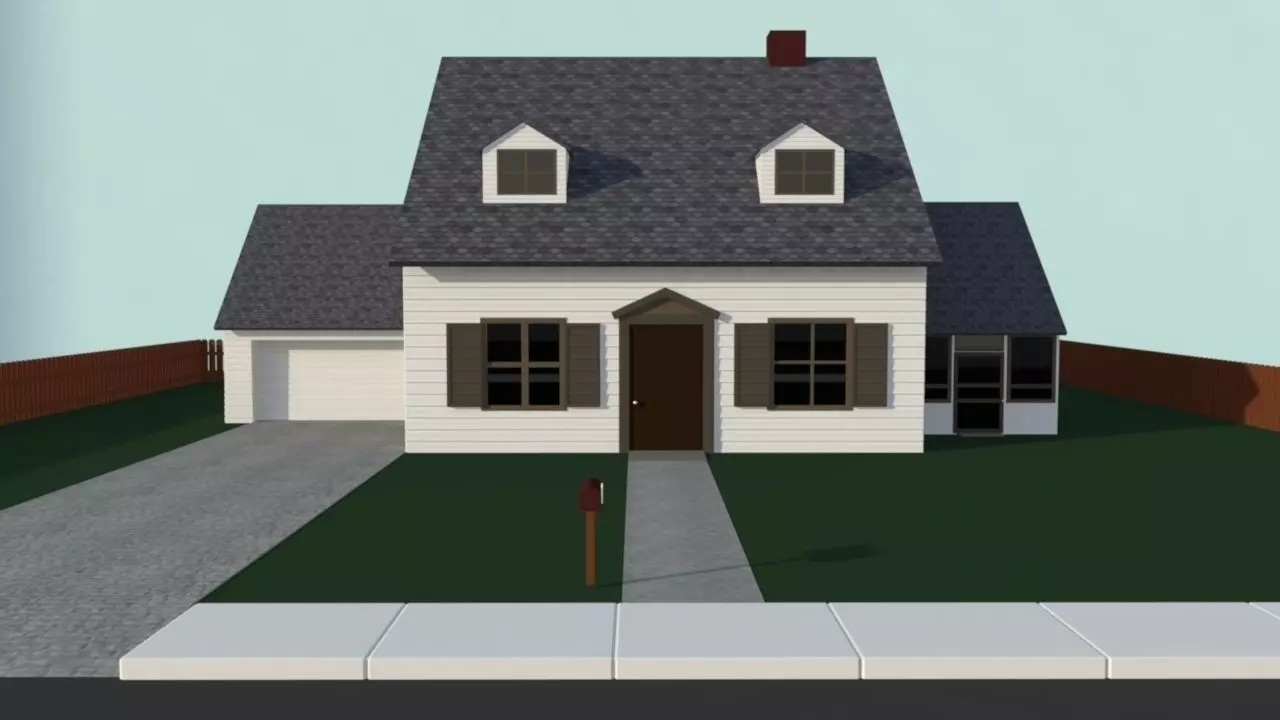 Simple white house 3D model Low-poly 3D model_0