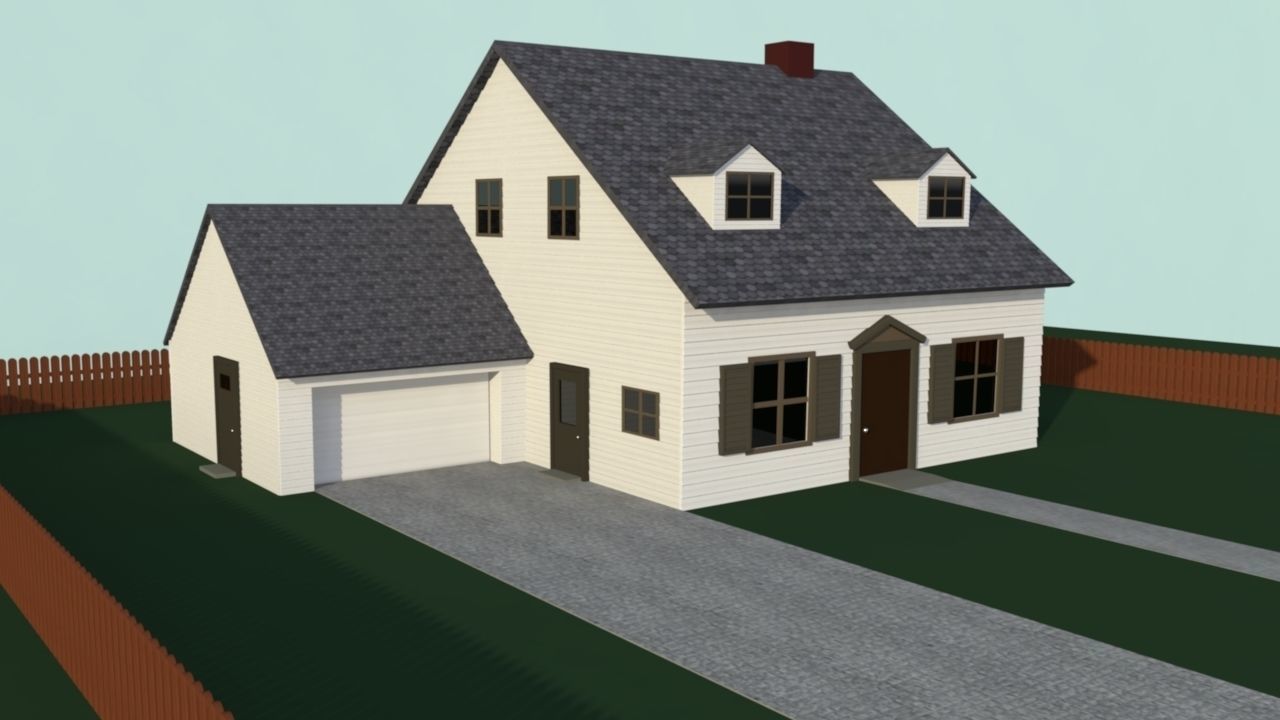 Simple white house 3D model Low-poly 3D model_2