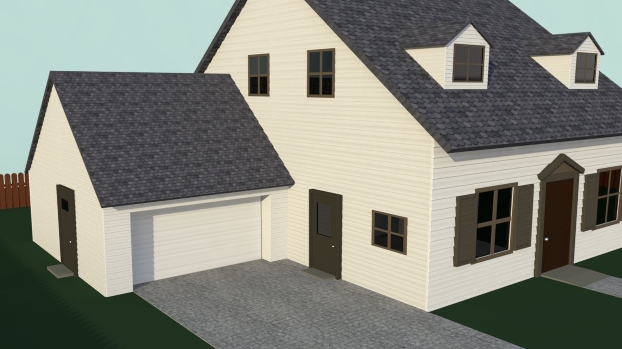 Simple white house 3D model Low-poly 3D model_4