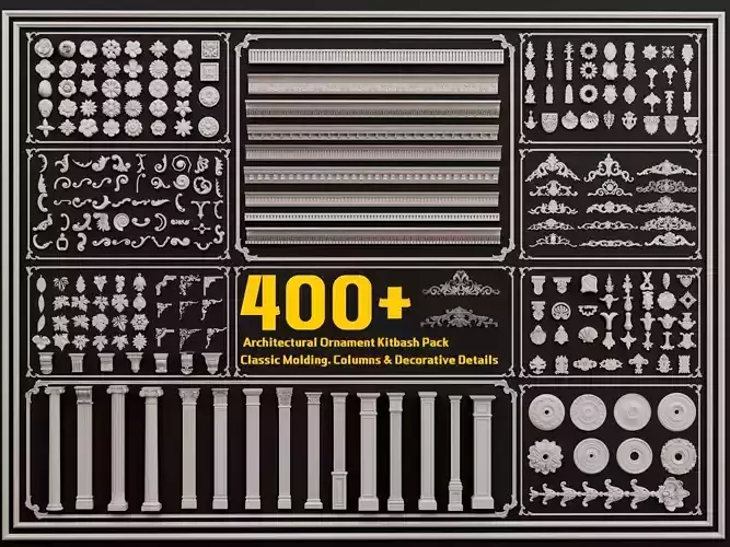 Classical Architectural Ornament Kitbash Pack Low-poly 3D model