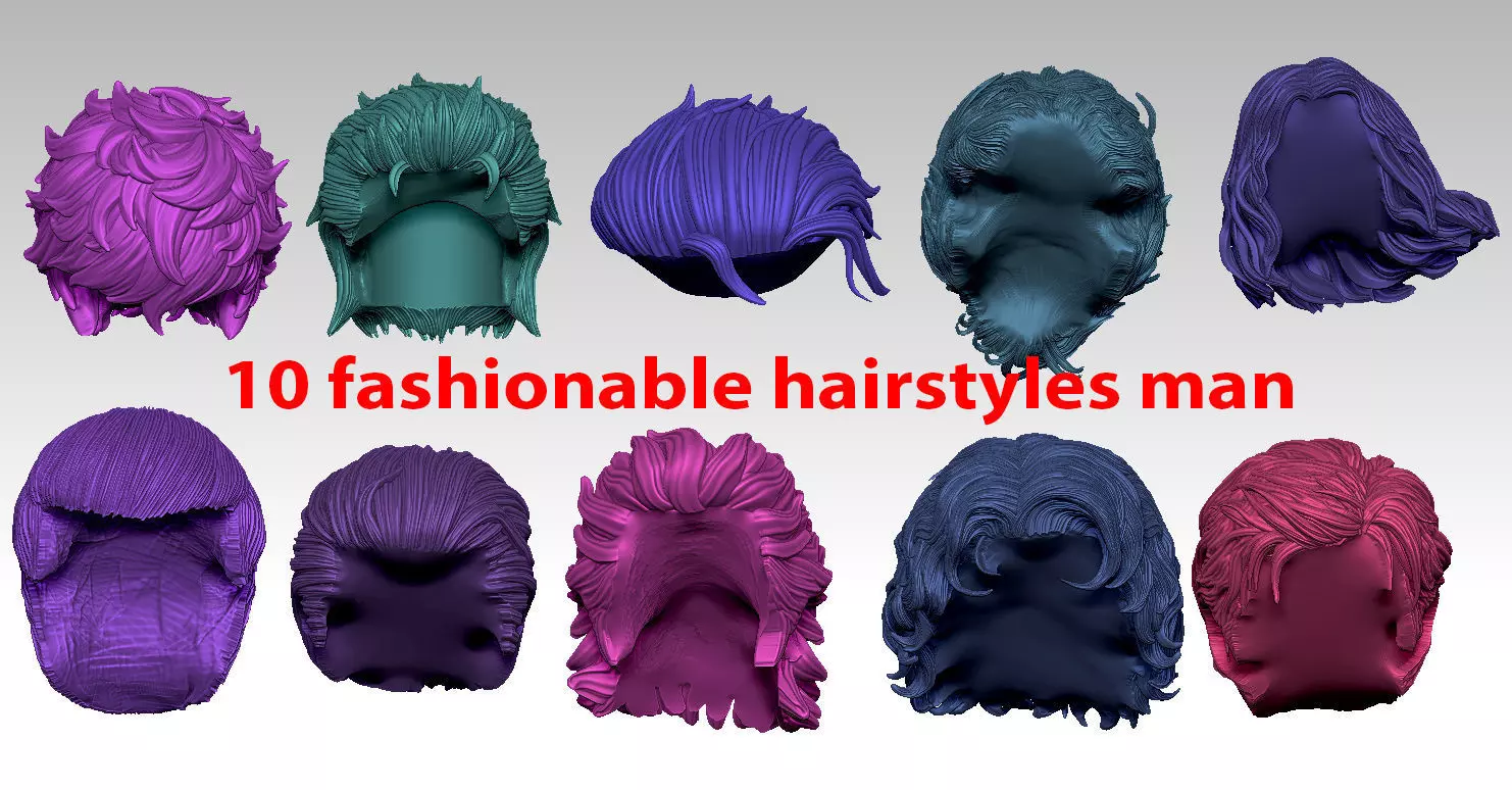 10 fashionable hairstyles man 3D print model